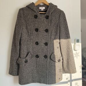 JLo Jennifer Lopez Winter Tweed Jacket Sz M Beige Peacoat Warm Vintage Trendy